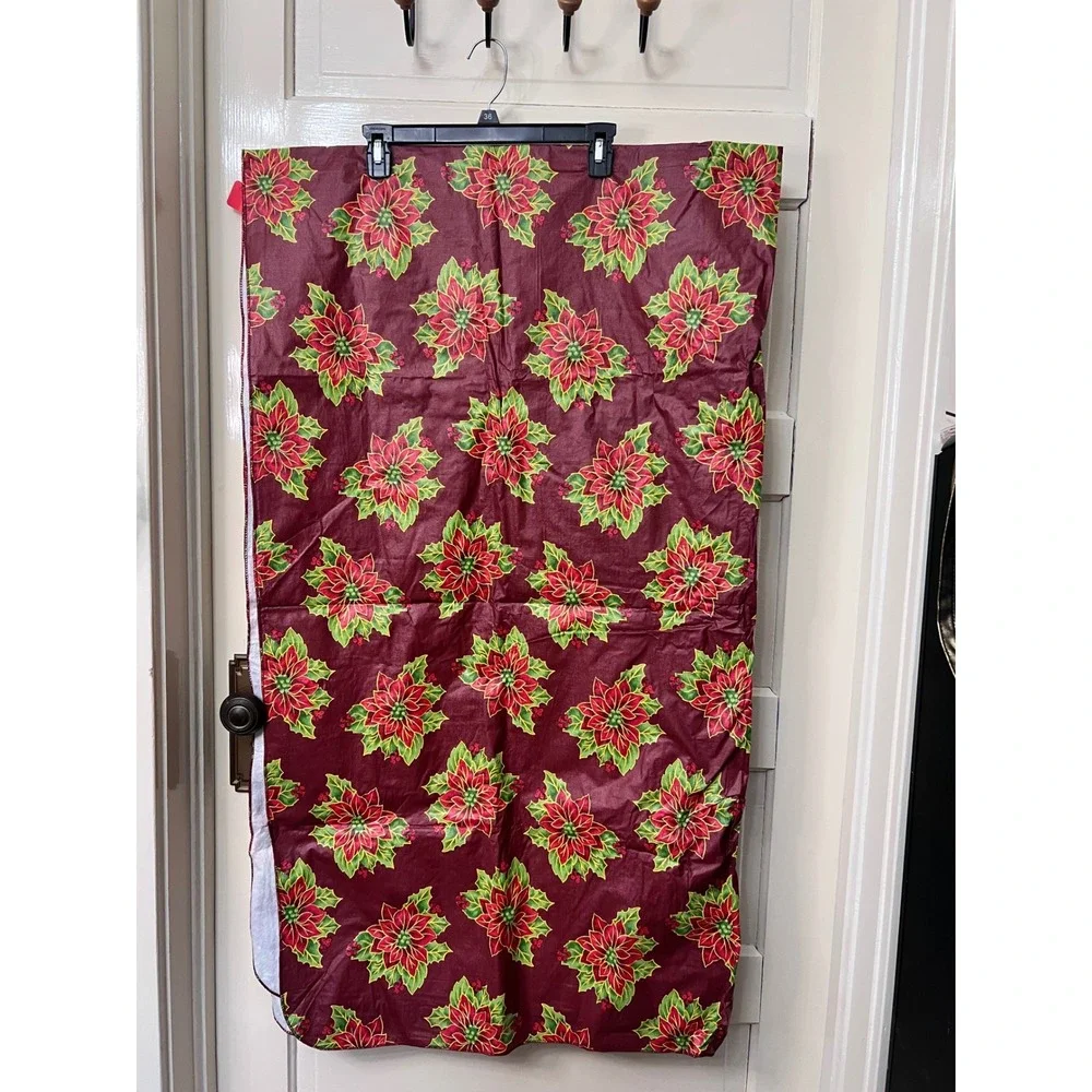 Vintage Christmas Poinsettia Vinyl Tablecloth Burgundy Red Green 50x90 Rect